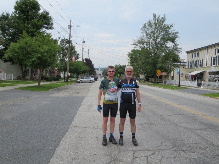Andy and Jeff in downtown Poultney with Green Mountain College in background
